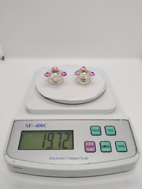 Pure Silver Fancy Diya With Pink Flowers 19.72g